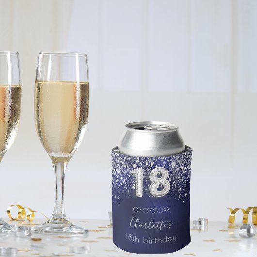 18e verjaardag van de blauwe zilverglitterstofnaam blikjeskoeler