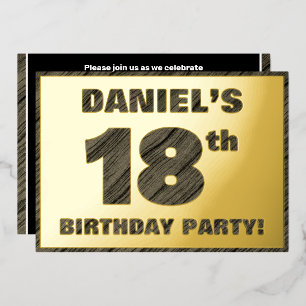 18e verjaardag van de geboorte - Vette, houten gra Folie Uitnodiging