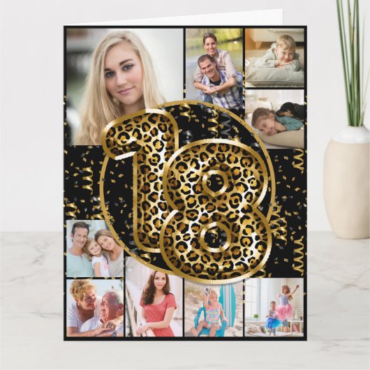 18e verjaardag van de Leopard-pagina Gold-ballonne Kaart (Voorkant)