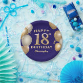 18e verjaardag van de marineblauw en goudballonnen papieren bordje (Feest)