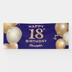 18e verjaardag van de marineblauw en goudballonnen spandoek