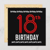 18e verjaardag van de Moderne Rode en Zwarte Parti Kaart (Voorkant / Achterkant)