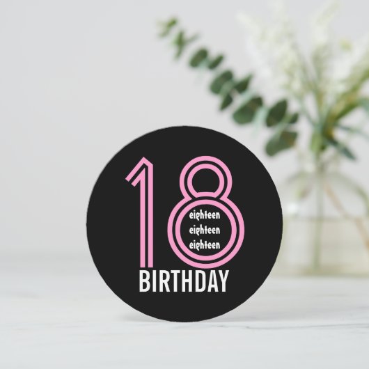 18e verjaardag van de moderne roze en zwarte W689B Kaart (Staand voorkant)