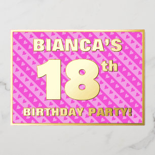 18e verjaardag van de opstand - vuurroze harten en folie uitnodiging