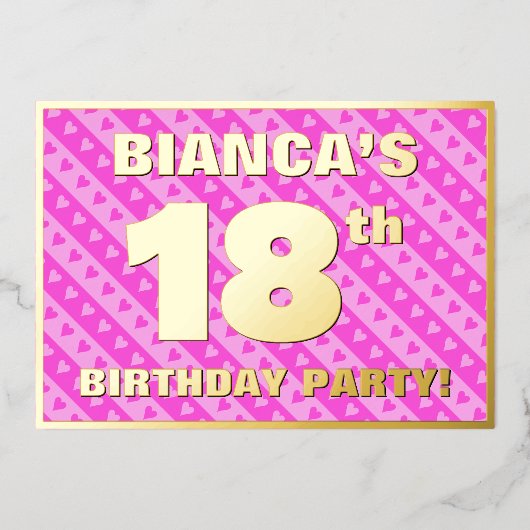 18e verjaardag van de opstand - vuurroze harten en folie uitnodiging (Voorkant)