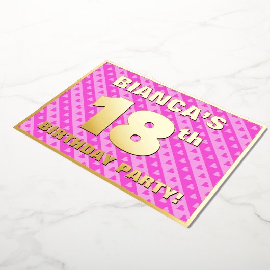 18e verjaardag van de opstand - vuurroze harten en folie uitnodiging (Gedraaid)