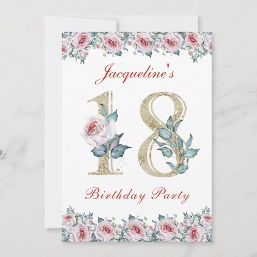 18e verjaardag van de Roos van de geboorte Kaart (Voorkant)