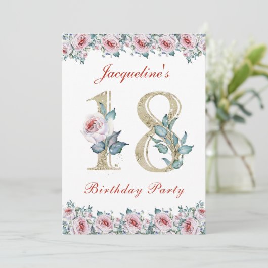 18e verjaardag van de Roos van de geboorte Kaart (Staand voorkant)