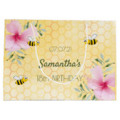 18e verjaardag van de roze honingraat bij bijen groot cadeauzakje (Achterkant)