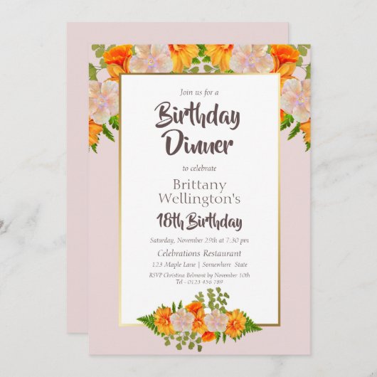 18e verjaardag van de roze Oranje goudprijs Kaart (Voorkant / Achterkant)