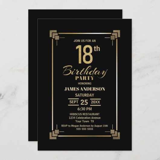 18e verjaardag van de uitnodiging van de Zwarte en (Voorkant / Achterkant)