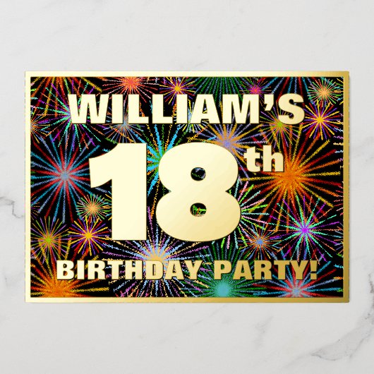18e verjaardag van de Vuurgedag — Fun, kleurrijke Folie Uitnodiging (Voorkant)