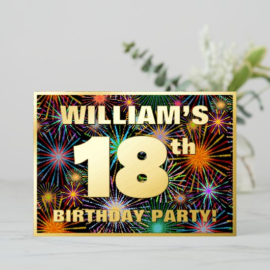 18e verjaardag van de Vuurgedag — Fun, kleurrijke  Folie Uitnodiging (Staand Voorkant)