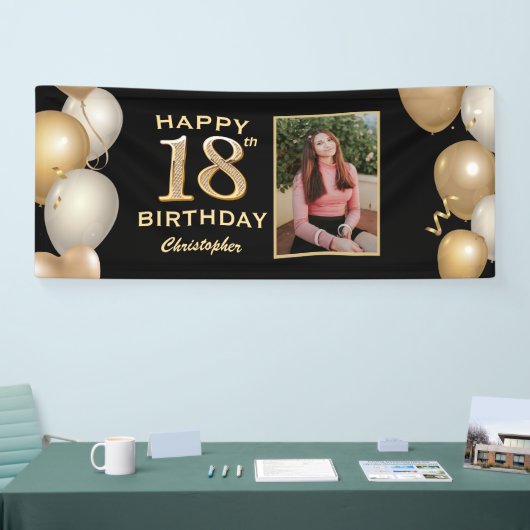 18e verjaardag van de zwarte en gouden ballonnen F Spandoek (Beurs)