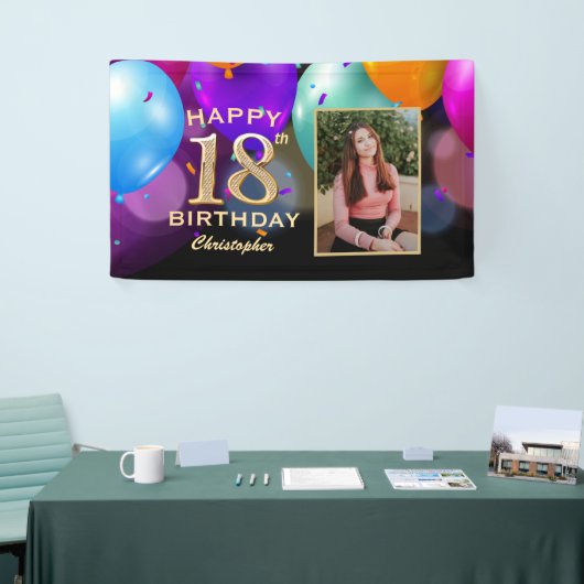 18e verjaardag van de zwarte en gouden ballonnen F Spandoek (Beurs)