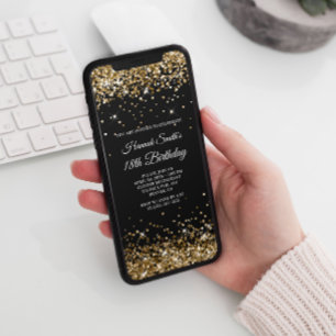 18e verjaardag van Glittery Gold en Black Kaart