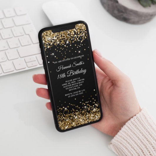 18e verjaardag van Glittery Gold en Black Kaart