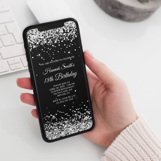 18e verjaardag van Glittery Silver en Black Kaart