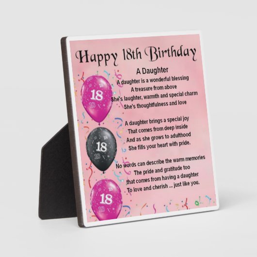 18e verjaardag van het dagblad Daughter Poem Plaqu Fotoplaat (Voorkant)