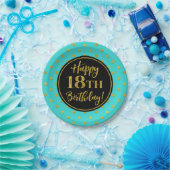 18e verjaardag van Turquoise Black Gold Stippen Papieren Bordje (Feest)