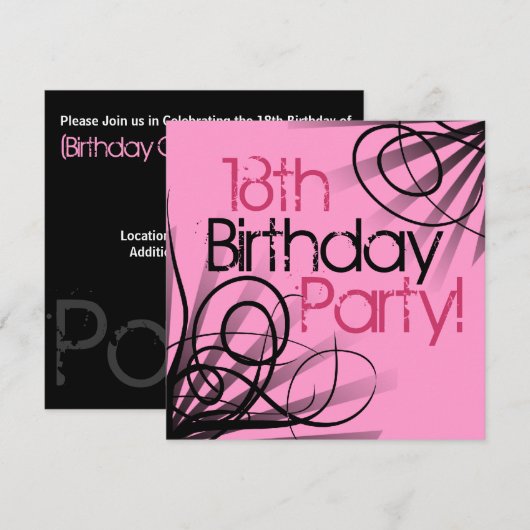 18e verjaardag van uitnodigingen (Voorkant / Achterkant)