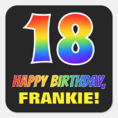 18e verjaardag: Vet, Vun, eenvoudig, regenboog 18 Vierkante Sticker (Voorkant)