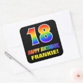 18e verjaardag: Vet, Vun, eenvoudig, regenboog 18 Vierkante Sticker (Envelop)