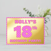 18e verjaardag - Vet, vun, roze band # 18 Folie Uitnodiging (Staand Voorkant)