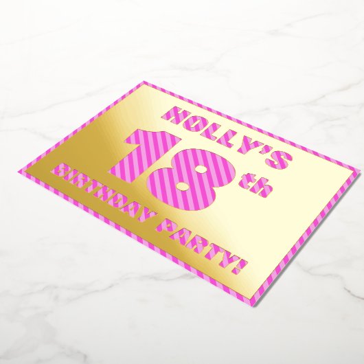 18e verjaardag - Vet, vun, roze band # 18 Folie Uitnodiging (Gedraaid)