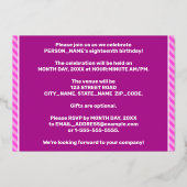 18e verjaardag - Vet, vun, roze band # 18 Folie Uitnodiging (Achterkant)