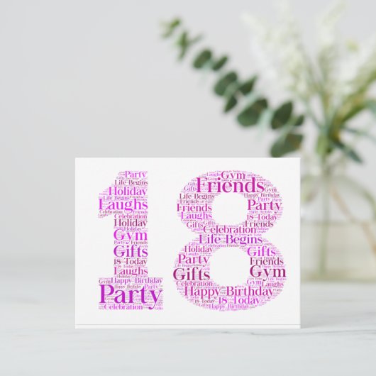 18e verjaardag viering Word Art Design Briefkaart (Staand voorkant)