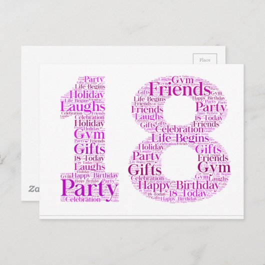 18e verjaardag viering Word Art Design Briefkaart (Voorkant / Achterkant)