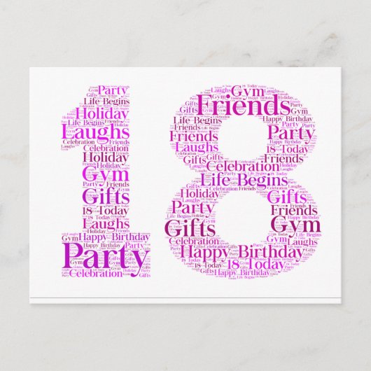 18e verjaardag viering Word Art Design Briefkaart (Voorkant)
