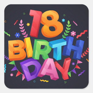 18e verjaardag vierkante sticker