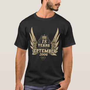 18e verjaardag vleugels uniek sinds september 2006 t-shirt