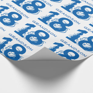 18e verjaardag voor een kleinzoon, blauwe tekst op cadeaupapier
