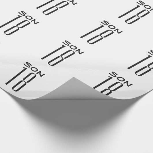 18e verjaardag voor een zoon, zwarte tekst op wit. cadeaupapier (Hoek)