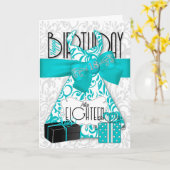 18e verjaardag voor haar Trendy Bling Turquoise Dr Kaart (Gele Bloem)