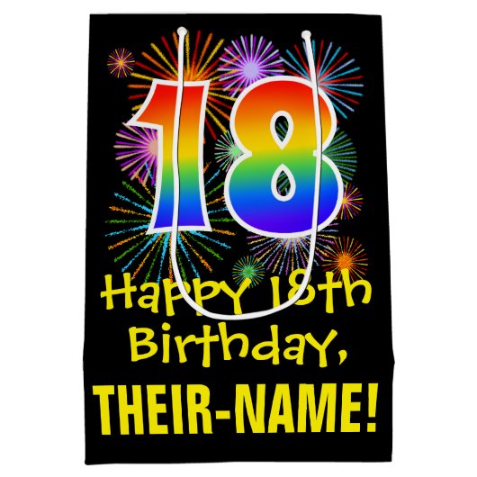 18e verjaardag: Vuurwapenpatroon en regenboog 18 Medium Cadeauzakje (Achterkant)