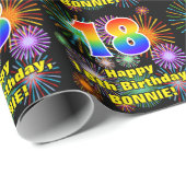 18e verjaardag: vuurwerk, regenboogblik # "18" cadeaupapier (Rol Hoek)