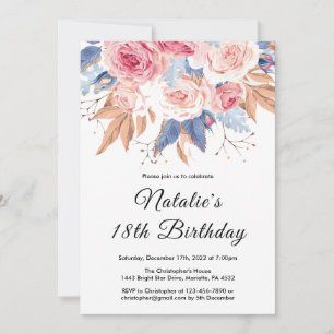 18e verjaardag Waterverf botanische bloemen Kaart
