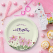 18e Verjaardag Waterverf Roze Japans Anemone Papieren Bordje (Feest)