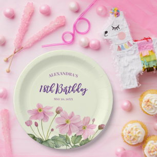 18e Verjaardag Waterverf Roze Japans Anemone Papieren Bordje