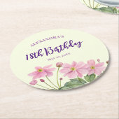 18e Verjaardag Waterverf Roze Japans Anemone Ronde Kartonnen Onderzetter (Gebogen)