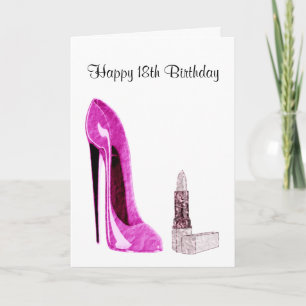 18e Verjaardag Wenskaart met Roze Stiletto Sho Kaart