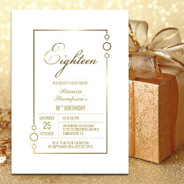 18e verjaardag White met Gold Lijst Party Kaart