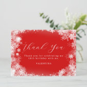 18e verjaardag Winter Wonderland Sneeuwvlok Rood Bedankkaart (Staand voorkant)