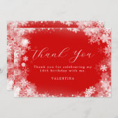 18e verjaardag Winter Wonderland Sneeuwvlok Rood Bedankkaart (Voorkant / Achterkant)