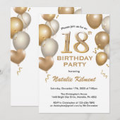 18e verjaardag Witte en gouden ballonnen Kaart (Voorkant / Achterkant)