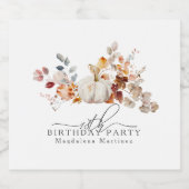 18e Verjaardag Witte Pompoen Herfst Bloemen Custom Sparkling Wijnetiket (Enkel label)